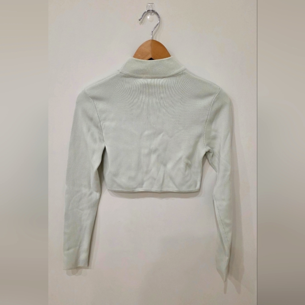 NWT Zara Scalloped Edge Light Green Mint long sleeve knit cropped Knit Sweater M - Picture 14 of 15